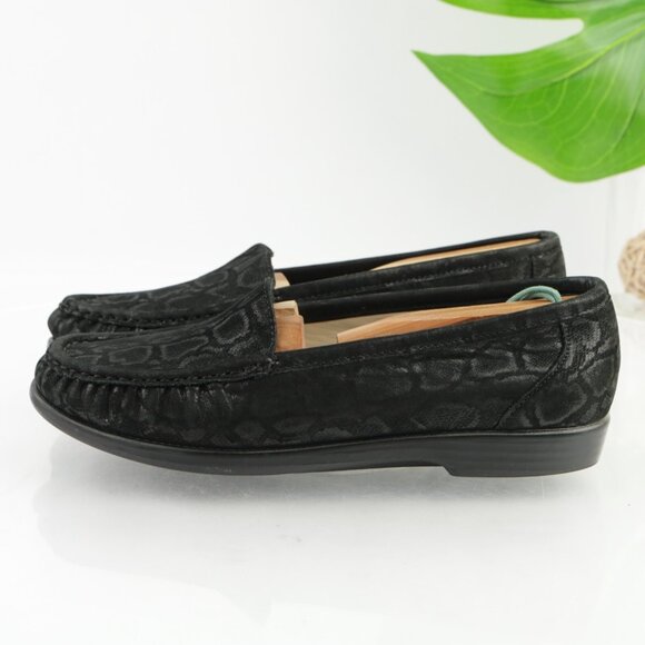 SAS Womens Simplify Loafers Size 8.5 M Black Leather Python Diabetic Flat Shoes - Picture 5 of 12